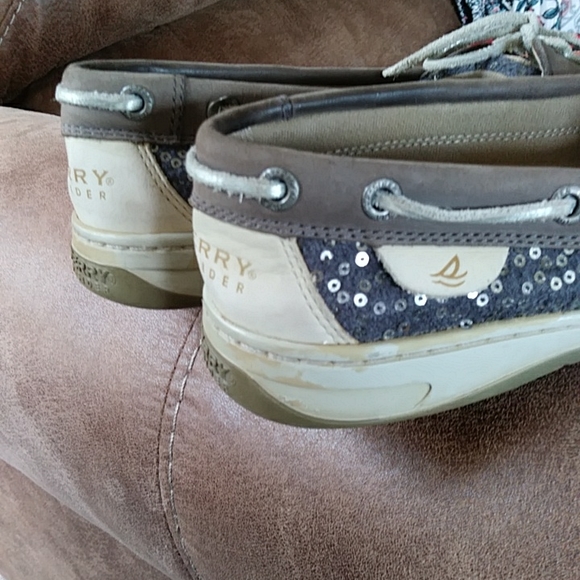 Sperry Top-Sider Sequin Leather Moccasin Shoes 6.5M Tan Gray - Picture 15 of 16